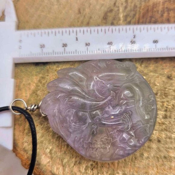 Nature Purple Fluorite Hand Carved Nine Tails Fox Pendant Necklace - Picture 6 of 10